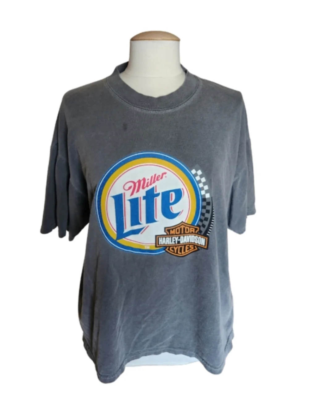 Vintage Miller Lite x Harley-Davidson Gray Graphic Tshirt XL - Picture 1 of 4